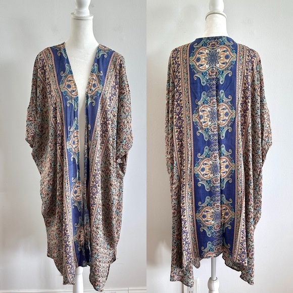 Angie longline open front paisley medallion print kimono cover-up medium - Picture 1 of 3